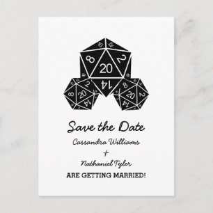 Faire-part Ebony D20 dés Enregistrer la date Carte postale