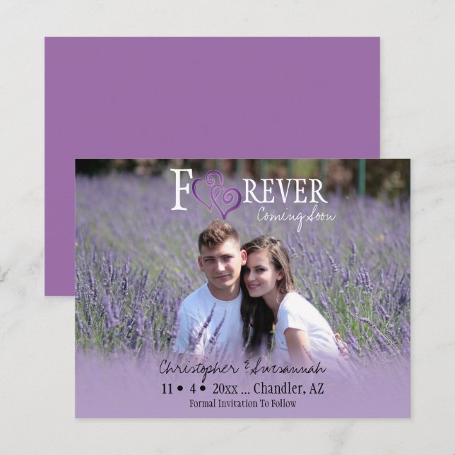 Faire-part Économisez Jamais La Date Purple Coeurs Liés (Devant / Derrière)