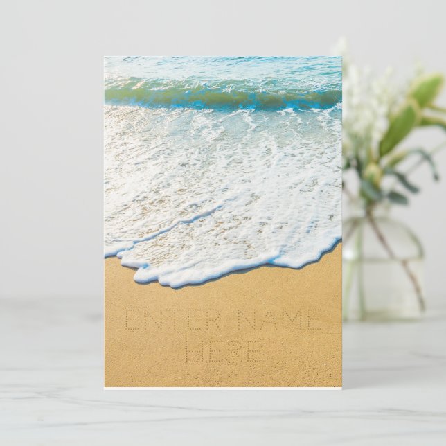 Faire-part Écrire le nom sur le générateur de sable de plage (Debout devant)