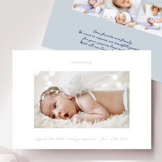 Faire-part écrit bleu encre introduction photo garçon bébé