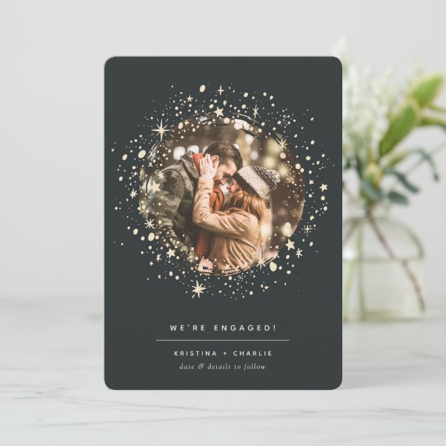 Faire-part Écrit dans les étoiles | Fiançailles photo (Debout devant)