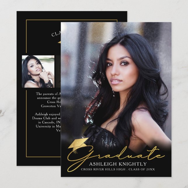 Faire-part Écriture manuscrite de l'or noir 4 photo (Devant / Derrière)