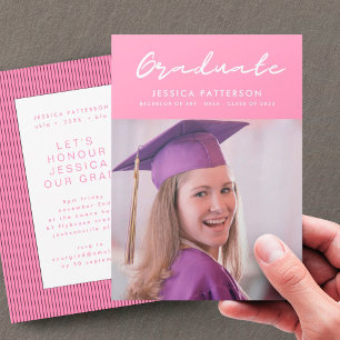 Faire-part Écriture manuscrite rose Diplômé Editable Graduate