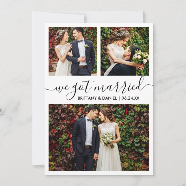 Faire-part Écriture moderne tendance Nous sommes mariés 3 Pho (Devant)