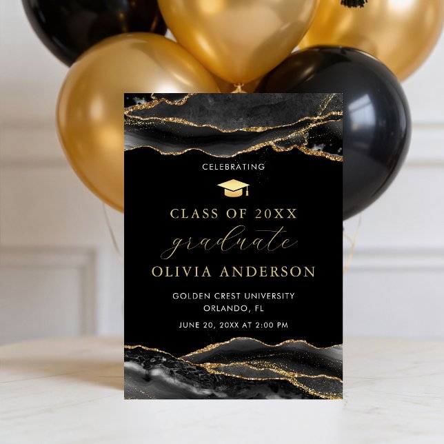Faire-part Elegant and Modern Black & Gold Graduation (Modern Black and Gold Graduation announcement invitation)