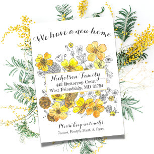 Faire-part Elégant Beurre Jaune Floral Nouvelle adresse