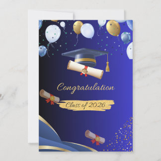 Faire-part Elegant Blue and Gold Graduation Congratulations C