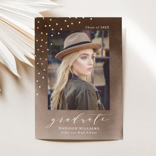 Faire-part Elégant Brown aquarelle photo Graduation