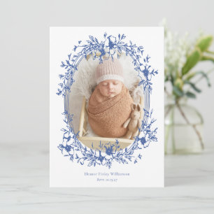 Faire-part Elégant cadre bleu Vintage photo bébé naissance