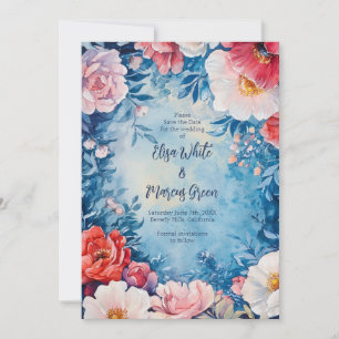 Faire-part Elégant cadre Floral Vintage Mariage Enregistrer l