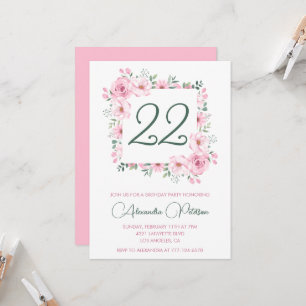 Faire-part élégant de 22e anniversaire Floral Rose