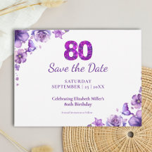 Faire-part élégant de 80e anniversaire aux fleurs 