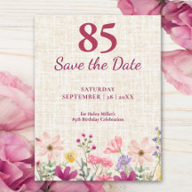 Faire-part élégant de 85e anniversaire à fleurs ro
