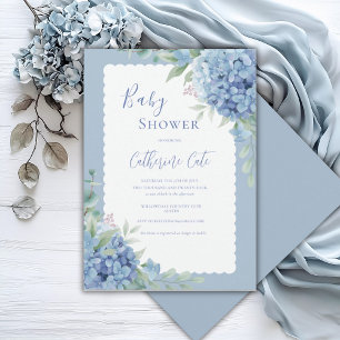 Faire-part élégant de bébé floral Hydrangea Bleu
