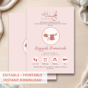 Faire-part élégant de naissance de bébé fille musu
