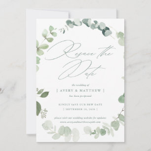 Faire-part Elégant Eucalyptus Réinitialiser Le Mariage Date