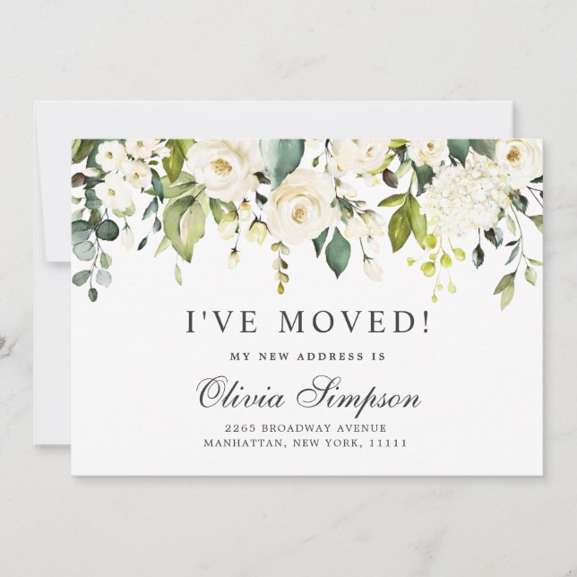 Faire-part Elégant Eucalyptus Roses Blanches Floral Moving (Devant)