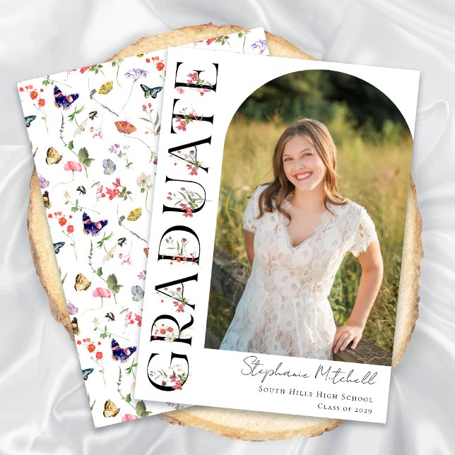 Faire-part Élégant Fleur sauvage photo (Elegant Wildflower Photo Graduation Announcement)