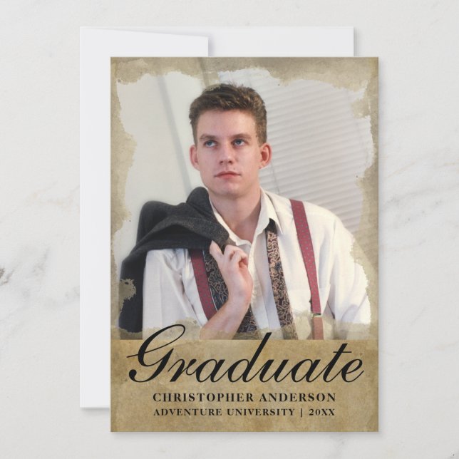 Faire-part Elégant Gold Black Script Photo 2023 Graduation (Devant)
