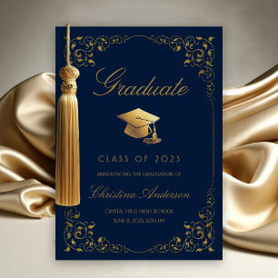Faire-part Elégant Gold Ivy Grad Casquette Navyl Blue Graduat