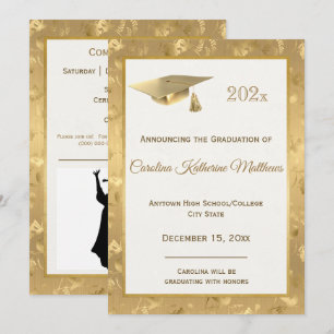 Faire-part Elégant Gold Photo Hummingbirds Glam Graduation