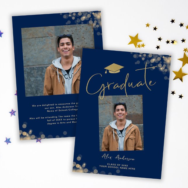 Faire-part Elégant Graduate Photo Blue Navy (Créateur téléchargé)
