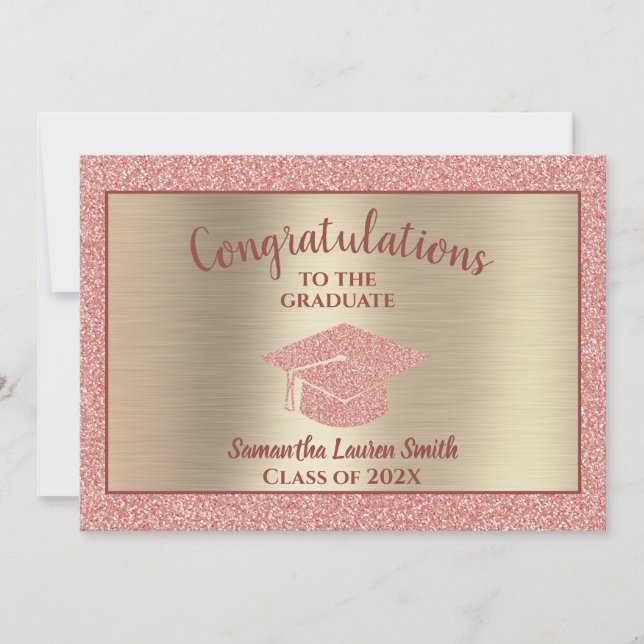 Faire-part Élégant Graduate Pink Gold Sparkle Classe de 2020 (Devant)