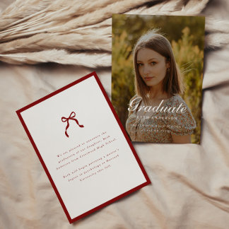 Faire-part Elegant Graduation Photo Coquette Wine Red