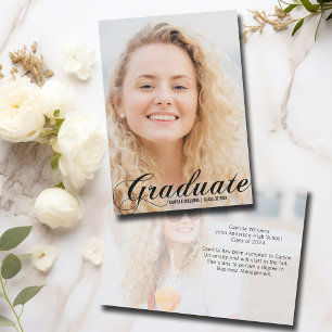 Faire-part Élégant Gradué noir Flourish Script Graduation