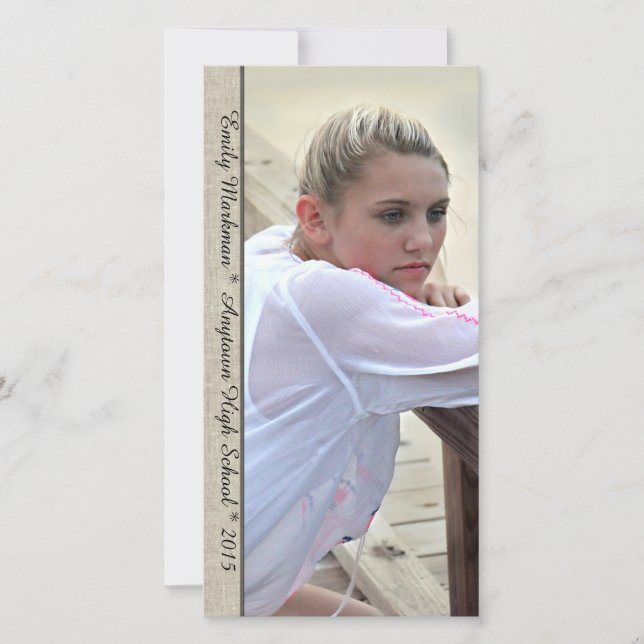 Faire-part Elégant Lin Trim Vertical Photo Graduation (Devant)