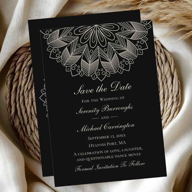 Faire-part Élégant Mandala Indian Boho Black Enregistrer la d (Créateur téléchargé)