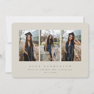 Faire-part Élégant minimal Beige Triple Photo Graduation
