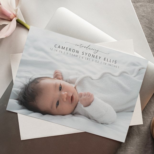 Faire-part Élégant moderne minimaliste Script bébé photo nais (Créateur téléchargé)
