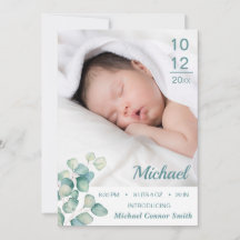 Elegant Newborn Birth Stats Photo Card