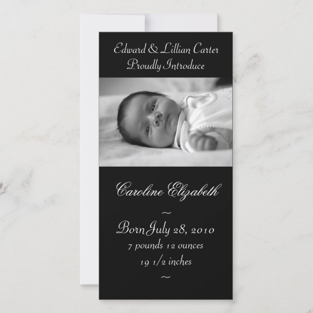Faire-part Élégant Noir et Blanc bébé Annouement de naissance (Devant)