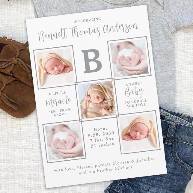 Faire-part Élégant nouveau-né bébé personnalisé 5 photo Colla (Créateur téléchargé)
