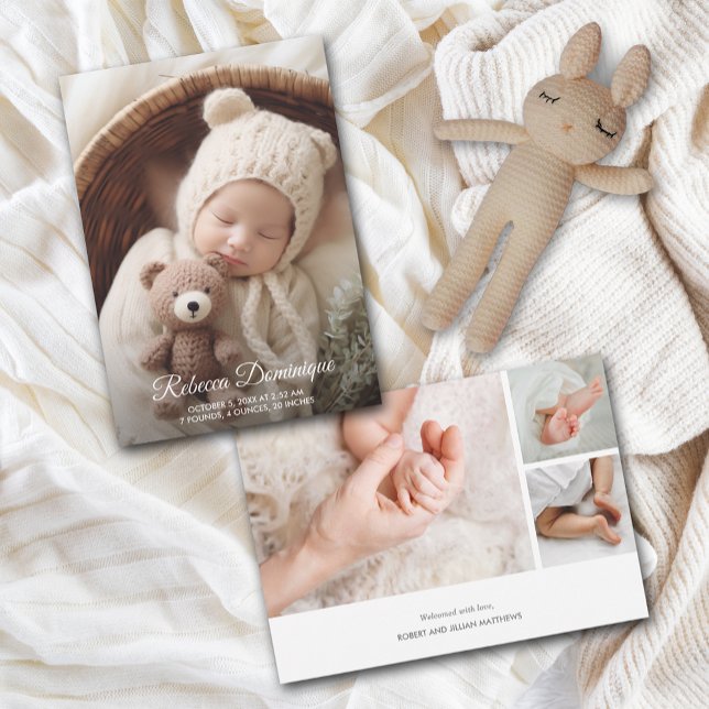 Faire-part Élégant photo de nouveau-né collage de naissance (Elegant newborn multiple photo collage birth announcements PRINTED & INSTANT DOWNLOAD)