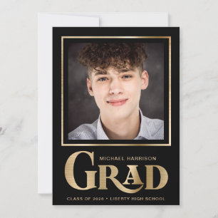 Faire-part Élégant Photo Gras Type Or Black Graduation