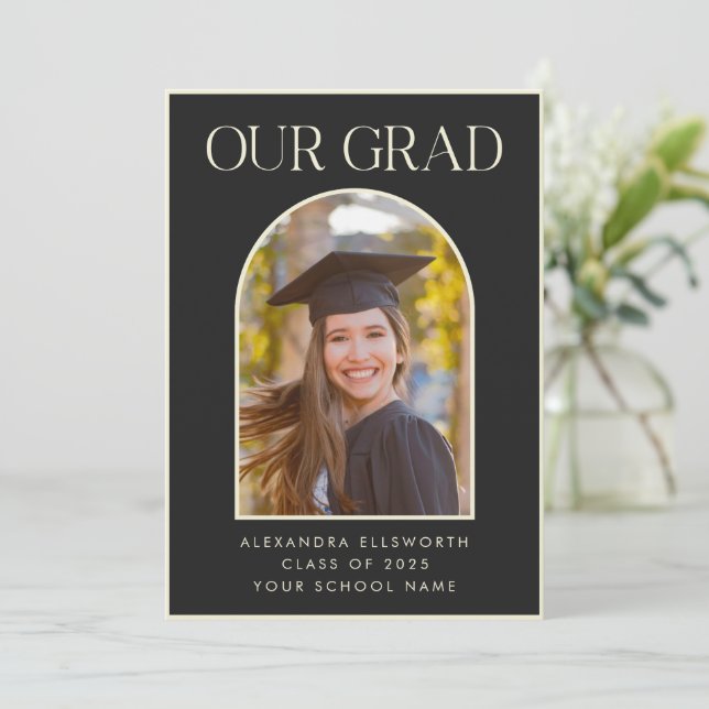 Faire-part Elégant Photo Moderne Black Arch Graduation (Debout devant)