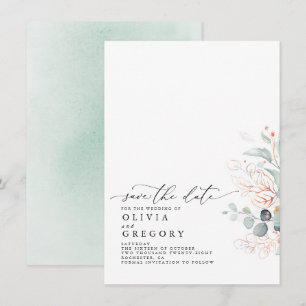 Faire-part Élégant Rose Gold Green Enregistrer La Date