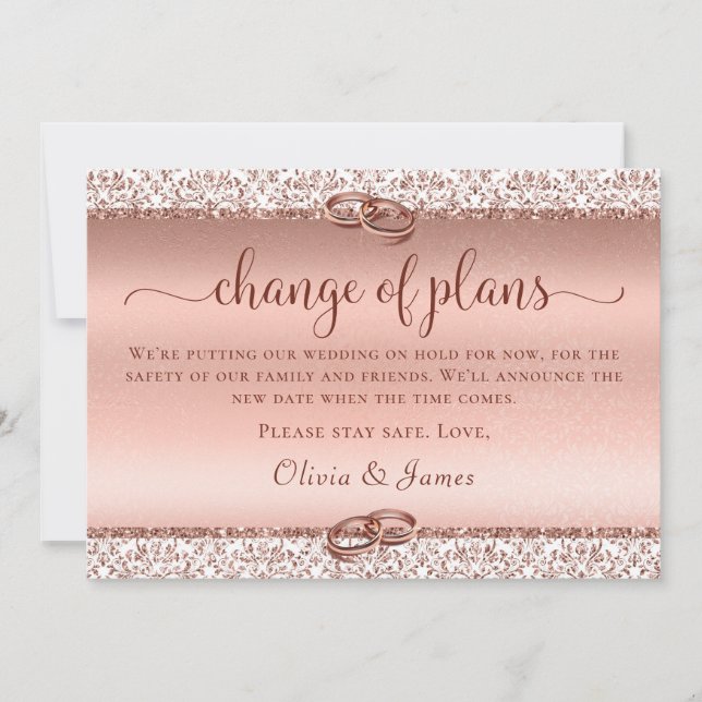 Faire-part Élégant Rose Gold Mariage Changement de plan (Devant)