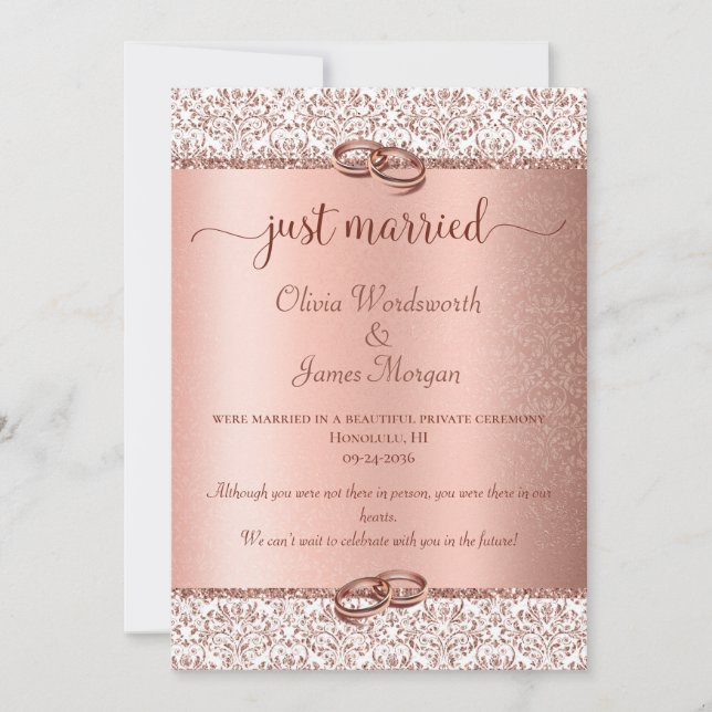 Faire-part Élégant Rose Typographie Or Mariage Elopement (Devant)