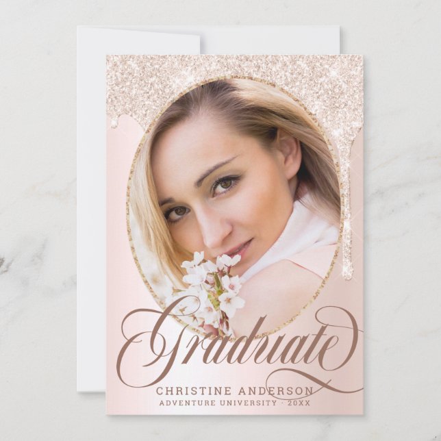 Faire-part Élégant Script Blush Parties scintillant Photo 202 (Devant)