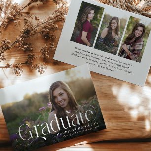 Faire-part Élégant Script Diplômé 4 Photo Collage Graduation
