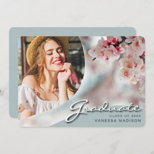 Faire-part Élégant Script Fleurs blanches Modern Photo Grad