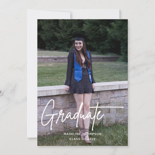 Faire-part Élégant Simple Script Graduate Photo Graduate (Devant)