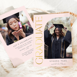Faire-part Élégant type or Arch Blush Pink Graduation Photo