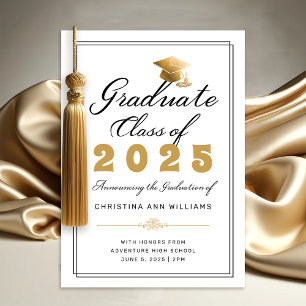 Faire-part Élégant White Gold Black Graduate Class de 2025
