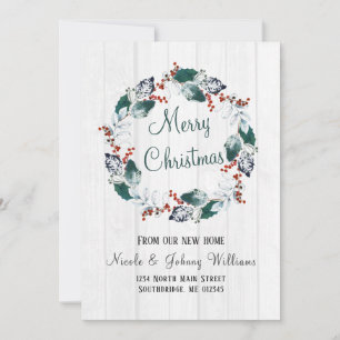 Faire-part Elégante aquarelle Holly Wreath Christmas Moving