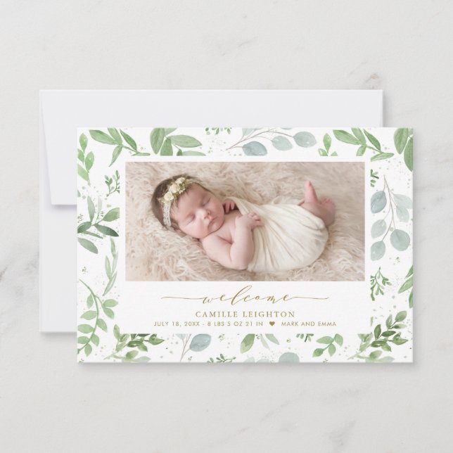 Faire-part Elégante aquarelle Verdure Motif naissance (Devant)